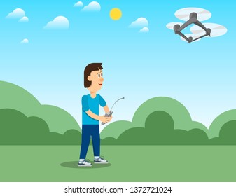the guy controls the quadcopter. vector