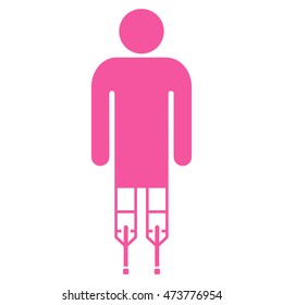 Guy Crutches icon. Vector style is flat iconic symbol with rounded angles, pink color, white background.