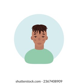 The guy with curly hair. An avatar depicting a dark-skinned man in a cartoon style.The boy in the green shirt vector illustration