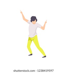 Guy dancing at party, young man having fun at nightclub vector Illustration i on a white background