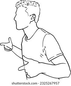 Guy dancing short hair and t-shirt doodle linear cartoon coloring
