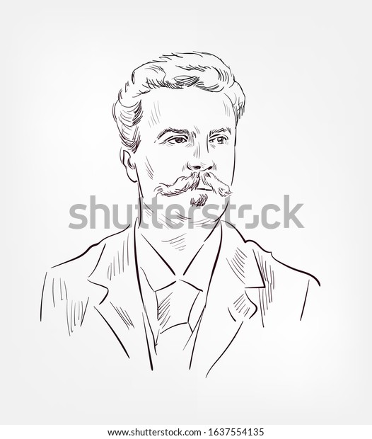 Guy De Maupassant French Author Vector Stock Vector Royalty Free