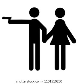 Guy defends the girl, isolated on white background