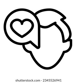 Guy, dialogue pop up window with heart, head, haircut line icon, date concept, talk vector sign on white background, outline style icon mobile concept web design. Vector graphics.