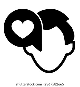 Tipo, ventana emergente de diálogo con corazón, cabeza, icono sólido de corte de pelo, concepto de fecha, signo de vector de charla sobre fondo blanco, icono de estilo de glifo para concepto móvil y diseño web. Gráficos vectoriales