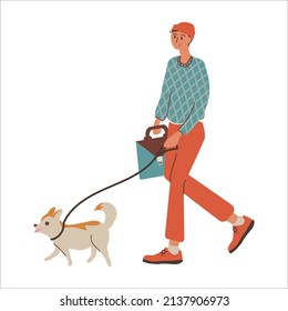 
Mann mit einem Hund, der auf einer Leine-Vektorgrafik spaziert