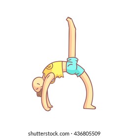Guy Doing Advanced Bridge Yoga Pose Flat Outlined Pale Color Funny Drawing Isolated On White Background