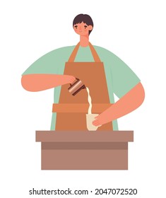 tipo haciendo café sobre blanco
