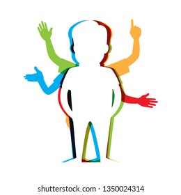 The guy doubts the situation of uncertainty and confusion. Vector illustration
