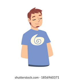 Guy Dreaming about Something, Male Srudent Thinking up an Idea with Pensive Facial Expression Cartoon Style Vector Illustration