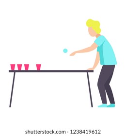 Guy drinking cocktails at party, young man having fun at nightclub vector Illustration on a white background
