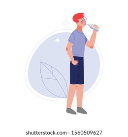 Guy Drinking Fresh Clean Water from Bottle Vector Illustration