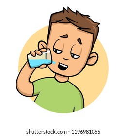Guy drinking water. Cartoon flat design icon. Colorful flat vector illustration. Isolated on white background.