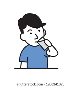 Guy drinking water. Cartoon flat design icon. Colorful flat vector illustration. Isolated on white background.