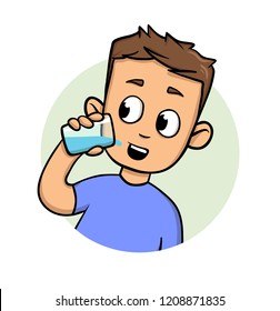 Guy drinking water. Cartoon flat design icon. Colorful flat vector illustration. Isolated on white background.
