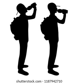 The guy drinks water. Two silhouettes. Vector illustration