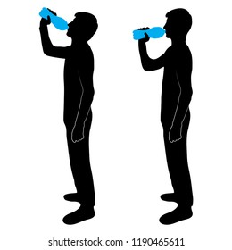 The guy drinks water. Two silhouettes. Vector illustration