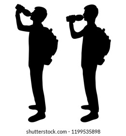 The guy drinks water. Two silhouettes. Vector illustration