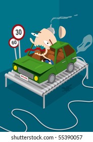 Guy driving a car while having stress
