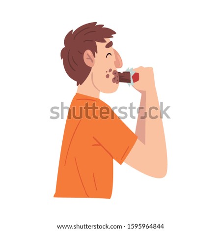Guy Eating Chocolate, Sweet Tooth Man Cartoon Character Vector Illustration