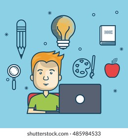 guy education online with laptop design