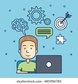 guy education online with laptop design