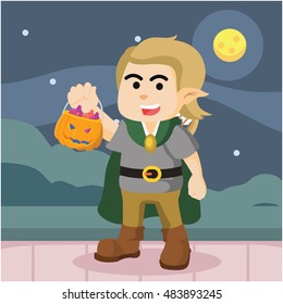 guy in elf costume got candies in halloween