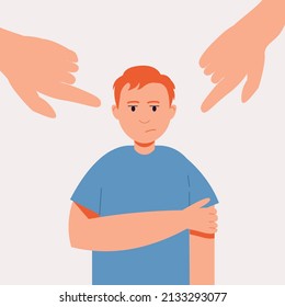 The guy is embarrassed. The guy is poked with fingers. Shame. Anger. Vector illustration