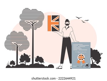 Guy English teacher. The concept of learning English. Line art style.