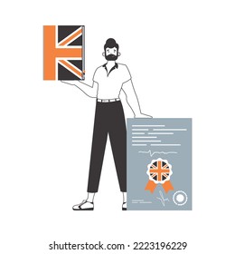 Guy English teacher. The concept of learning English. Line art style. Isolated, vector illustration.