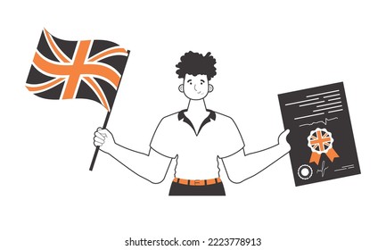 The guy is an English teacher. The concept of learning a foreign language. Linear style. Isolated, vector illustration.
