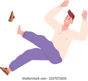 Guy falling down. Floating young man in air isolated on white background