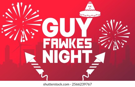 Guy Fawkes day . 5 November Bonfire Night worldwide International celebration day Festival. Holiday concept template with text inscription, perfect for background, Greeting Card, Poster, Banner, Web 