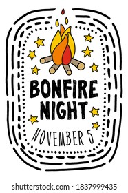 Guy Fawkes Night, Bonfire Night und Feuerwerk Night. Handgezeichnetes Poster.