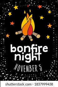 Guy Fawkes Night, Bonfire Night und Feuerwerk Night. Handgezeichnetes Poster.