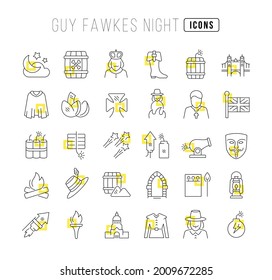Guy Fawkes Night. Collection of perfectly thin icons for web design, app, and the most modern projects. The kit of signs for category Holidays.