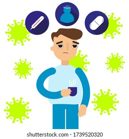 The guy is feeling bad. The first symptoms of a virus infection.