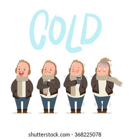 Guy feeling freeze in snow town - cold, winter - Vector illustration