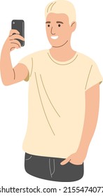 The guy films himself on the phone.