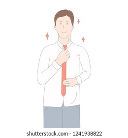 The guy fixes the tie. Vector illustration in cartoon style
