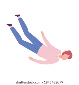 Guy Floating in Imagination Dream, Man Flying in Dreams or Sky Wearing Pajamas Flat Style Vector Illustration