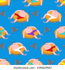 Guy floating in inflatable ring pattern seamless. vector background 