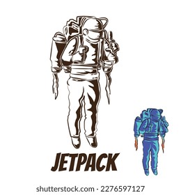 guy flying using jetpack vector illustration.