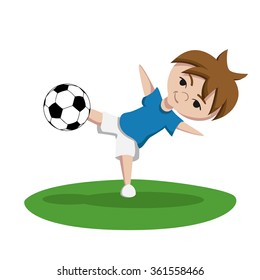 The guy the football player with a ball. Boy in the flat style. The boy on a grass Soccer, Football.  Soccer team. Football team