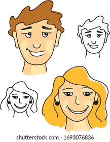 A guy and a girl with a beaming smile. Vector illustration