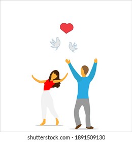 
guy and girl dance with birds. Vector