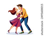 A guy and a girl are dancing in awe of each other. Simple vector illustration of cartoon-style people on a white background.