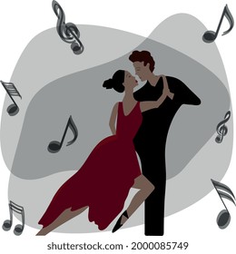 Guy with a girl dancing tango - vector illustration.