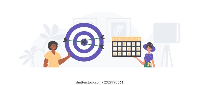 The guy and the girl are the Digital Marketing Team. Trendy style, Vector Illustration