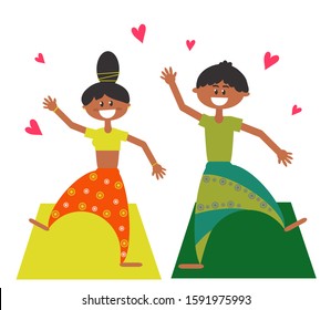 The guy and the girl are doing yoga. Vector illustration.